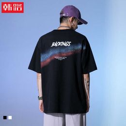 Han Lu Mens 2024 Summer New Spray Dyed Rainbow Print Short Sleeved T-shirt Instagram Trendy WearDYZ5