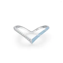 Cluster Rings STL S925 Sterling Silver Letter V-shaped Blue Diamond Ring For Women With European And American Cross-border Personality