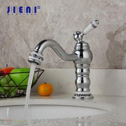 Bathroom Sink Faucets JIENI Chrome Polished Wash Basin Faucet Deck Mounted Tap Mixer Soild Brass Teapot Spout