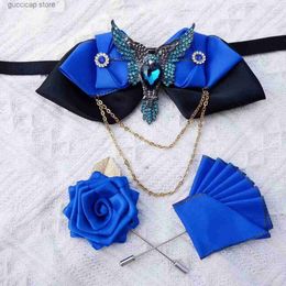 Bow Ties Bow Tie Brooch Set Mens Womens Business Banquet Suit Accessories Collar Flowers Men Wedding Bow-tie Pocket Towel 3 Pcs Sets Y240329