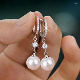 Dangle Earrings Romantic Bridal Wedding Imitation Pearl Hoop Silver Colour Fashion Elegant Female Ear Jewellery