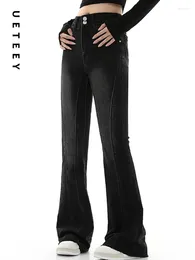 Women's Jeans UETEEY Black High Waisted Flare Skinny Pants Streetwear Trousers Y2k Vintage 2024 Casual Slim Denim Mom