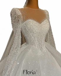 fancy Lg Sleeve Princ Wedding Dr Sheer Neck Ball Gown Bridal Gowns Plus Size Custom Made Handmade Beaded Dubai q4nL#