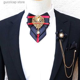 Bow Ties Mens Bow Tie Sets Brooch Original Handmade Jewellery Gifts Business Formal Dress Shirt Collar Flowers Wedding Rhinestone Bow-tie Y240329