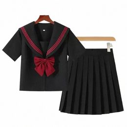 black Top School Skirts Student Korean Class Uniform Japanese Anime Cosplay College Orthodox Sailor Style Girl Suit d1ea#