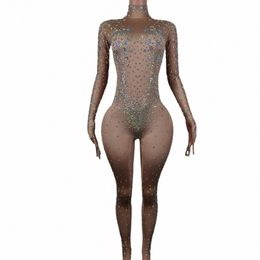 sparkly Rhinestes Jumpsuit Sexy Nigntclub Outfit Dance Costume Performance Clothing Party Celebrate Stage Show Wear Yuyuan l0Ml#