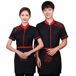 hotel Restaurant Waiter Overalls Short Sleeve Chinese Catering Waiter Uniform Tea House Waitr Uniform Food Service Outfit 90 Y5e0#