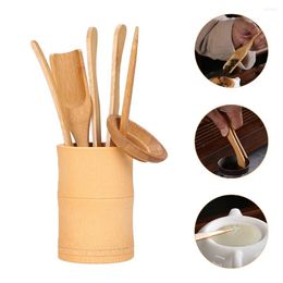 Teaware Sets 6 Pcs Chinese Tea Bags Set Ceremony Supplies Bamboo Spoon China Fu Accessories Clip Green