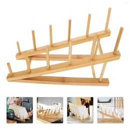 Kitchen Storage Dish Drainer Display Shelf Bamboo Draining Rack Stand Plate Gadget Organizer Accessory