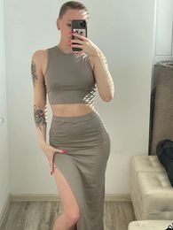 Work Dresses Cute Summer Solid Two Piece Suit Casual Tank Top And Bifurcation Long Skirt Fashion Streetwear Club Vacation Holiday Lady Set