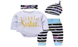 Infant Baby Girls Clothes Baby Clothes Romper Pants Hat Casual Cotton Outfits Little Sister kids Clothing5869824