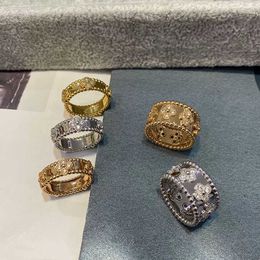 Designer High version VAN kaleidoscope ring for women pure silver plated with 18k rose gold light luxury niche high-end design versatile