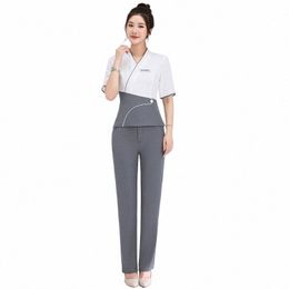 korean Style Beauty Sal Female Spring and Autumn Work Blouse+Pants Set Hospital Frt Desk Staff Workwear SPA Beauty Uniform P1ya#