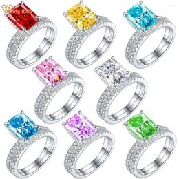 Cluster Rings Wong Rain 925 Sterling Silver Crushed Cut 8 11 MM Lab Sapphire Gemstone Wedding Engagement Ring Fine Jewellery Wholesale