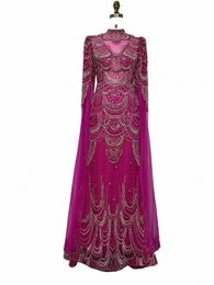 luxury Dubai Fuchsia Mermaid Lace Beaded Formal Ocn Evening Dres 2024 Cap Sleeve for Woman Wedding Prom Party Gowns h2g0#