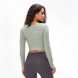 LU Bra Yoga New Personality Women's Clothes Long Sleeve T-Shirt Pad Half Long-Distance Walking Slim Sports Fiess Top -Distance