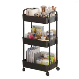Hooks 3-Tier Plastic Rolling Cart Easy To Assemble Multi-Purpose Organizer For Books Sundries Storage