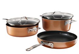 Cookware Sets Gotham Steel Stackable Non-stick 5 Piece Copper Cast Pots & Pans Set Gold