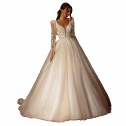 smileven Champagne Wedding Dres A Line Lg Sleeve Lace Paert Gowns Vestido de novia Bridal Dr 2024 x3NI#