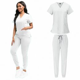 slim Fit Women Scrubs Sets Hospital Medical Uniforms Nurses Accories Dental Clinic Beauty Sal Spa Workwear Scrubs Tops Pant l7AU#