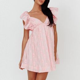 Casual Dresses Hirigin Women Summer Mini Dress Flower Pattern Deep V-Neck Sleeve A-line Fashion Beach Holiday