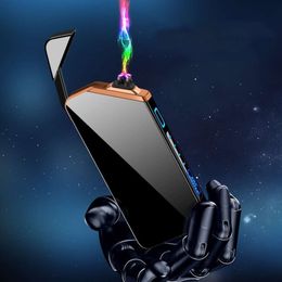 New Pulse Plasma Fingerprint USB Charging Portable Windproof Metal Double Arc Lighter Outdoor Camping Customised Men's High Gift