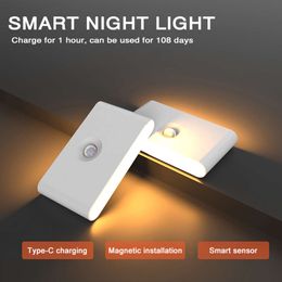 New LED Motion Sensor Wireless Night Lights Human Induction USB Charging Up Down Lighting Kitchen Cabinet Bedroom Corridor For Home