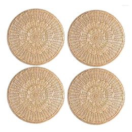 Table Mats SV-4 Pack Woven Placemats Round Corn Husk Placemat Rattan Tablemats For Tea Coffee Heat Insulation Pads 9.8Inch