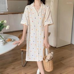 Women's Sleepwear 2024 Summer Short Sleeve Cotton Print Nightgowns For Women Korean Cute Homewear Night Dress Nightdress Home Nighty