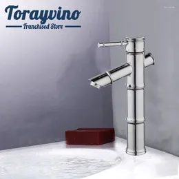 Bathroom Sink Faucets Basin Faucet Chrome Bamboo Shape Brass Tap Sprayer Deck Mounted & Cold Mixer Taps Single Handle