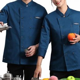 chef Top Solid Colour Pocket Lg Sleeve Cook Uniform Double-breasted Catering Butts Unisex Cook Shirt Chef Clothes For Adult W1Ls#