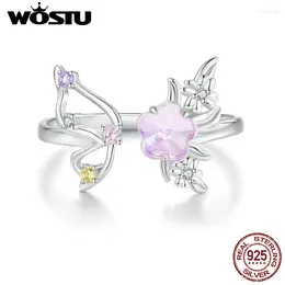 Cluster Rings WOSTU Open Ring 925 Sterling Silver Pink Butterfly With Glass For Women Girl Party Birthday Gift Fine Jewellery FIR1011