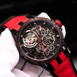 Wristwatches OBLVLO 2024 Designer Sport Watches For Men Skeleton Biger Dial Black Steel Automatic Self-Wind Rubber Strap Watch