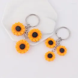 Keychains 1pcs Sunflowers Keychain Resin Daisy Flower Keyring Key Chain Ring Holder Souvenir For Girls Women Gift