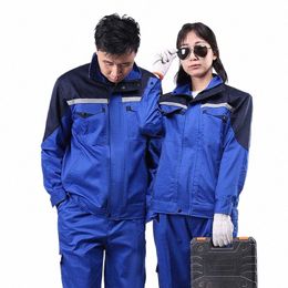 work Clothes Men Women Lg Sleeve Working Uniforms Ctrast Colour Breathable Comfortable Factory Workshop Mechanical Coveralls f06H#