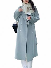 woman Woollen Turn Down Collar Overcoat Winter Fi Warm Solid Casual Simple Butt Outerwear Female Wind Mid Length Jacket V4JL#
