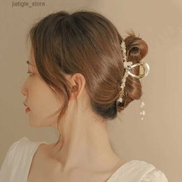 Hair Clips Haimeikang Pearl Hair Clip Crabs For Women lily of the valley leaf Tassel Hair Claw Hairpin Golden Fashion Ponytail Accessories Y240329