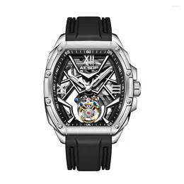 Wristwatches AESOP Men Skeleton Tourbillon Watch Super Luminous Sapphire Rubber Strap Rectangle Dial Manual Winding Mechanical Wrist Watches