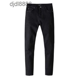 Men's designer pants Off amira black jeans mens slim fit trend cropped youth elastic Leggings