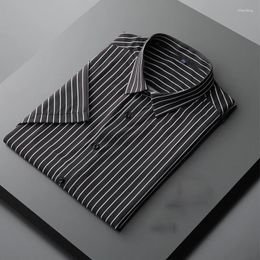 Men's Casual Shirts Short Sleeve Summer Thin Shirt Business Breathable Blue Gray Striped For Men Large Size 7XL 8XL