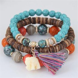 Strand Trendy Bohemian Simple And Versatile Elephant Tassel Wooden Bead Beads With Multi Layered Temperament Bracelet Jewellery