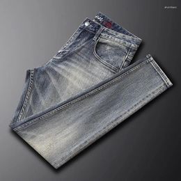 Men's Jeans Ly Designer Fashion Men High Quality Retro Washed Blue Stretch Slim Fit Vintage Trousers Casual Denim Pants