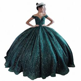 angelsbridep Emerald Green Ball Gown Quinceanera Dres Glitter Tulle Sweet 16 Princ Birthday Party Gowns Vestido De 15 Anos A3mU#