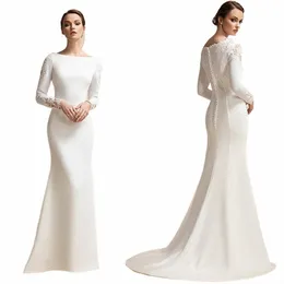 simple Mermaid Butt Wedding Dres Lg Sleeves Ivory Muslim Bridal Gowns for Bride Satin Lace Vestidos De Novia 2023 W5iK#