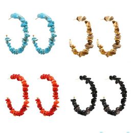 Stud Women Girls Turquoise Crystal Natural Gemstone Earrings Statement C Shape Earring Jewelry Factory Price Ie0905 Drop Delivery Dha7U