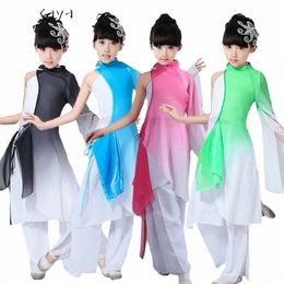 new Stage Costumes Ink Classical Dance Costumes Children Fan Dance Yangko Dance A5gU#