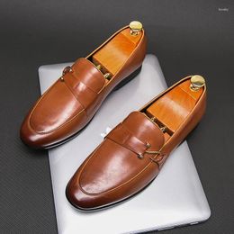 Dress Shoes Britain Men Pointed Black Brown Penny Monk Strap Loafter Casual Homecoming Male Formal Wedding Oxfords Footwear