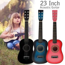 Guitar 23 inch Black Basswood Acoustic Guitar With Guitar Pick Wire Strings Musical Instruments for Children Kids Gift