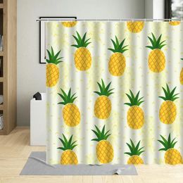 Shower Curtains Cartoons Pineapple Hand Drawn Fruit Pattern Bath Waterproof Fabric Curtain Set Cute Bathtub Decor With Hooks