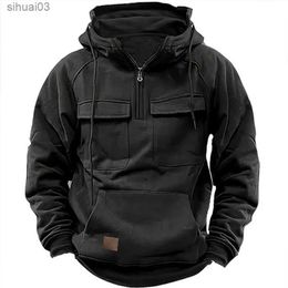 Mens Hoodies Sweatshirts Leisure autumn long sleeved hoodie zippered sports shirt winter solid mens zippered fashionable multi pocket stitched merchandise hoodi